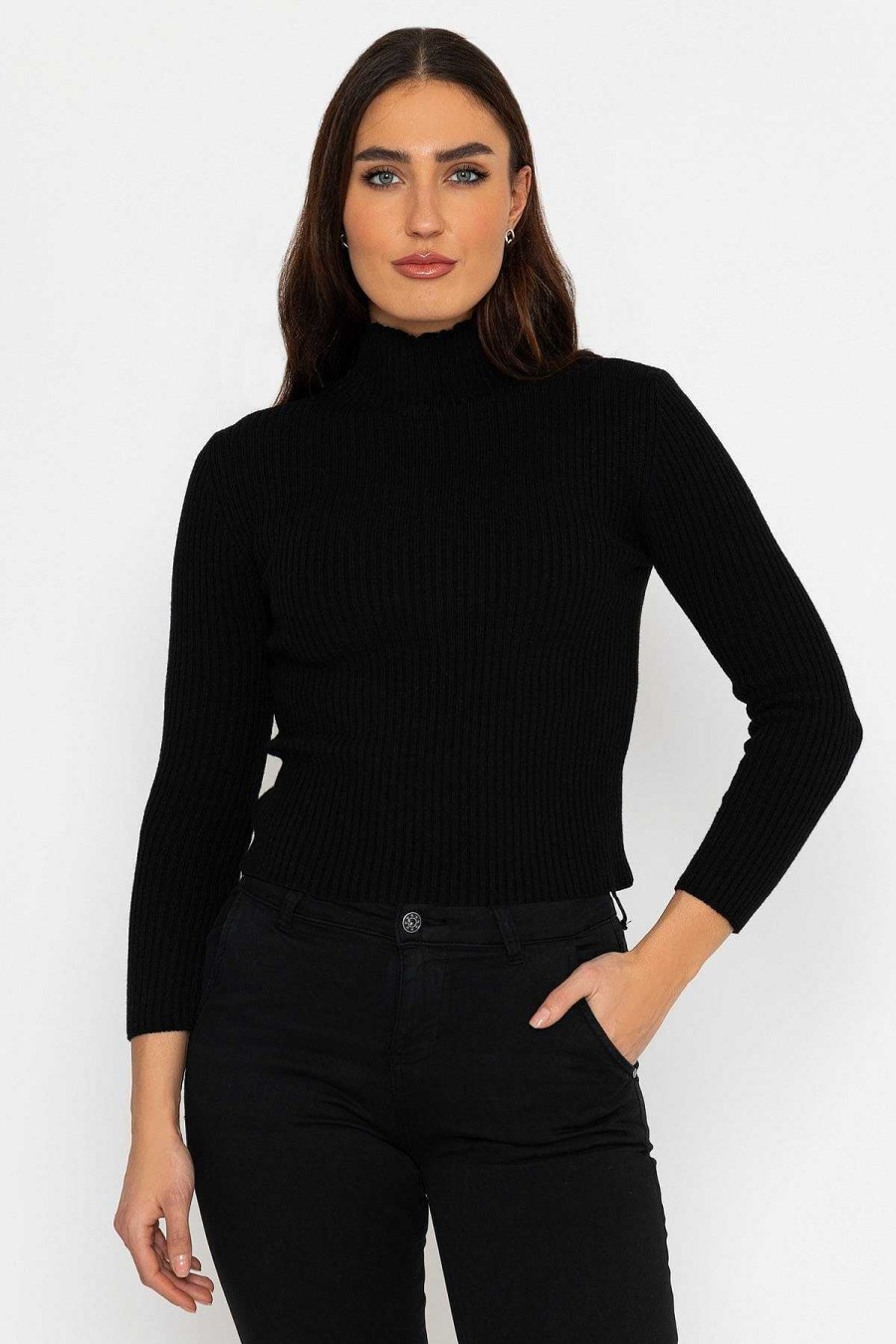 Jumpers & Cardigans | Pala D'oro Sport Rib Polo Knit In Black