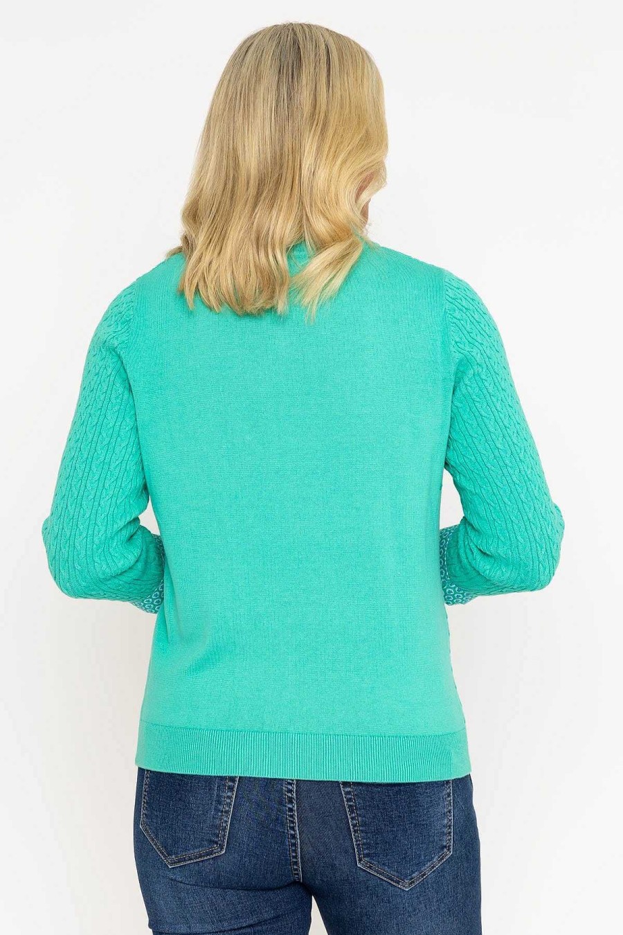 Jumpers & Cardigans | Voulez Vous Green Cable Knit Sweater With Shirt Collar