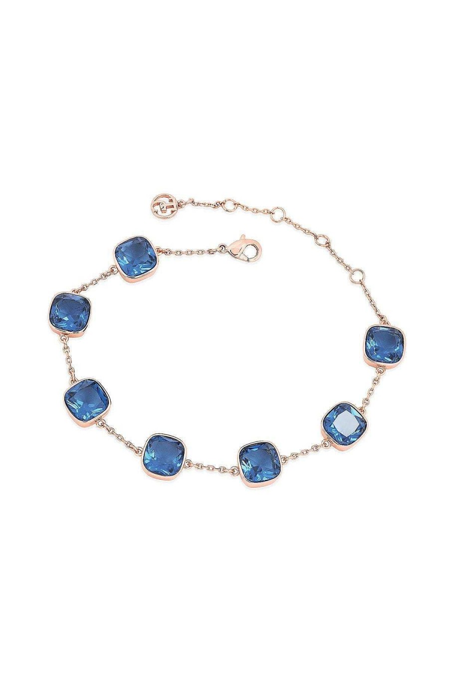 Boxed Gifts | Tipperary Crystal Jewellery Maureen Ohara Blue Cushion Stone Rose Gold Bracelet