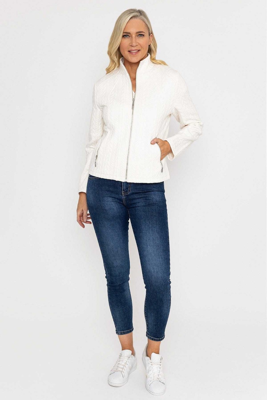 Coats & Jackets | Voulez Vous Textured Jersey Zip Jacket In Ecru