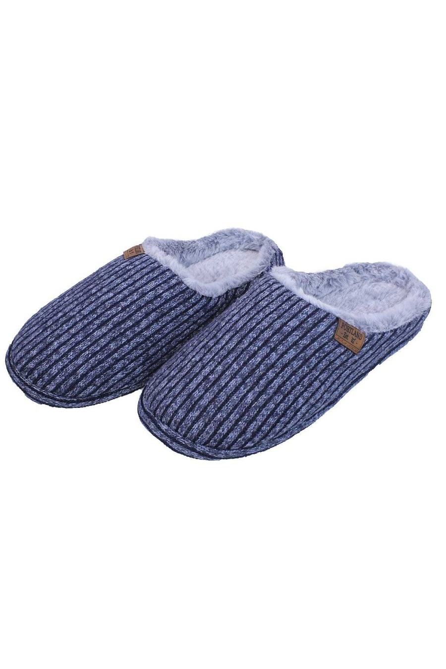 Nightwear | Portland Mens Chunky Knit Mule Slippers In Blue