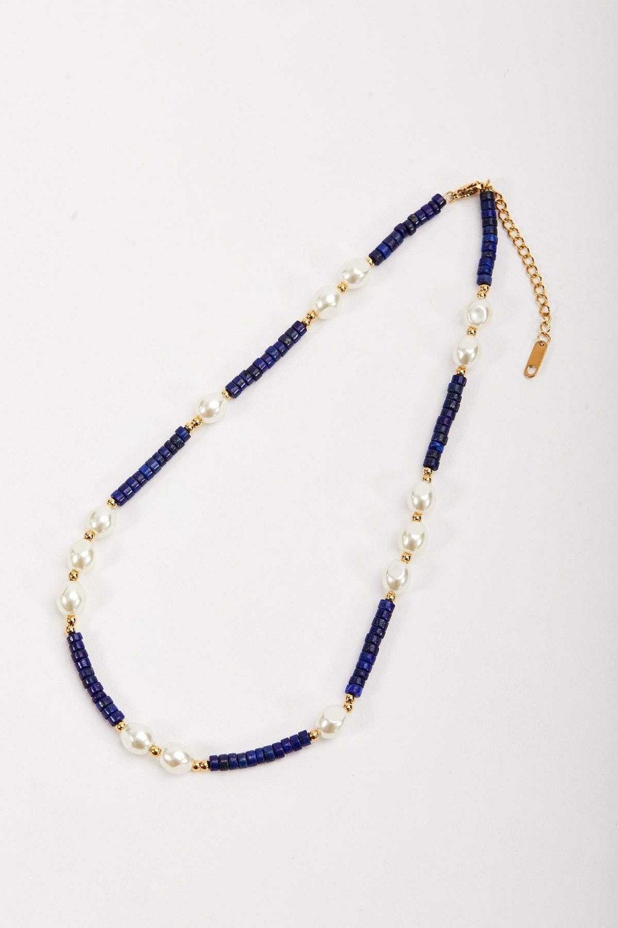 Boxed Gifts | Joularie Lapis And Pearl Beaded Necklace