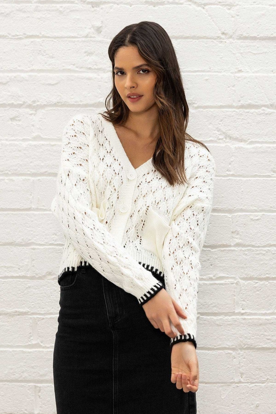 Jumpers & Cardigans | Pala D'oro Sport White Tipped Edge Cardigan