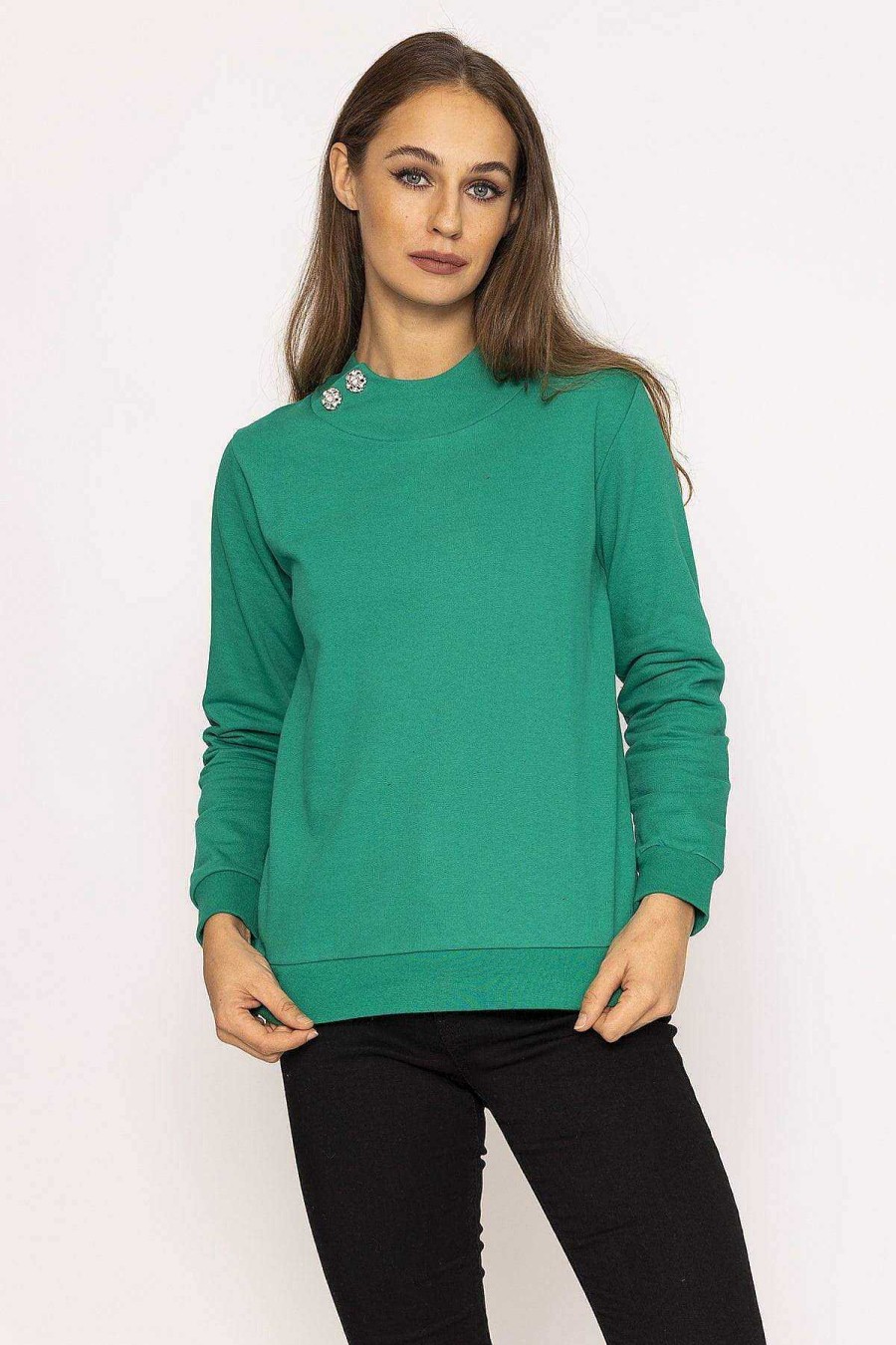 Hoodies & Sweatshirts | Kelly & Grace Weekend Brooch Detail Hoody In Green