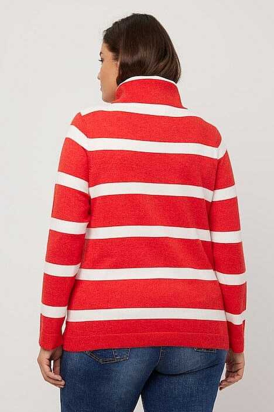 Jumpers & Cardigans | Ulla Popken Stripe Fine Knit Turtleneck Sweater In Red