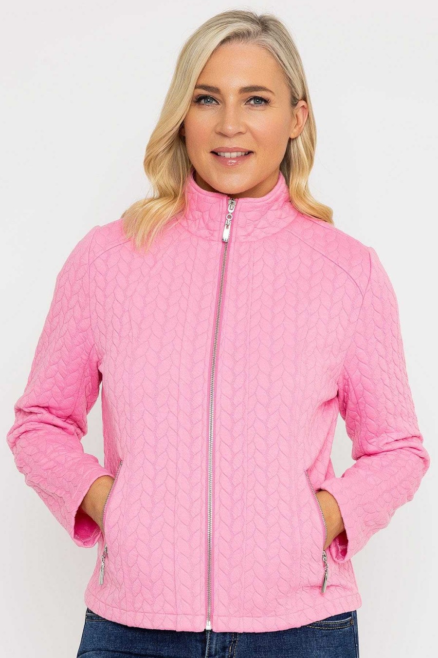 Coats & Jackets | Voulez Vous Textured Jersey Zip Jacket In Pink