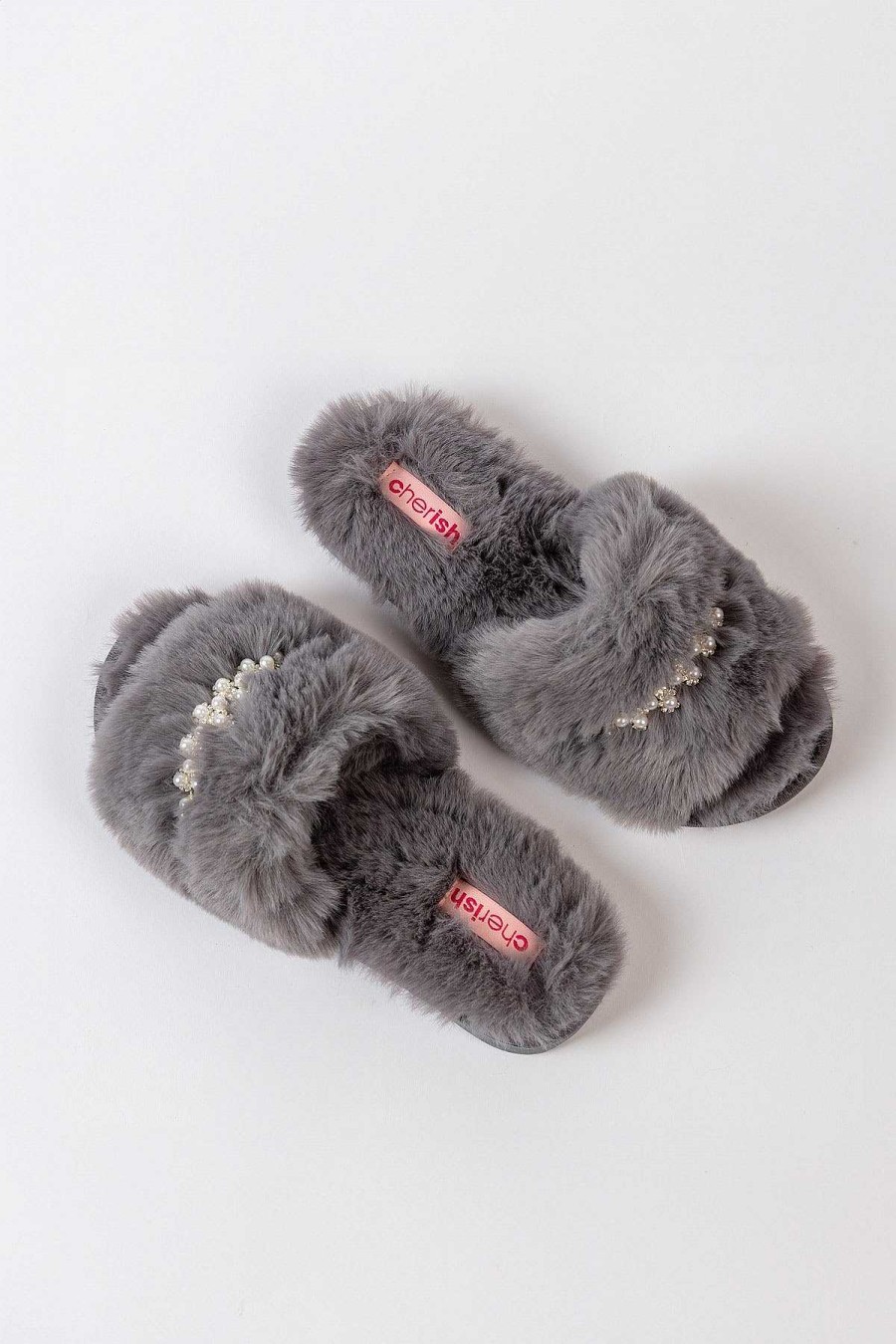 Nightwear | Cherish Accessories Boxed Embellished Slippers In Grey