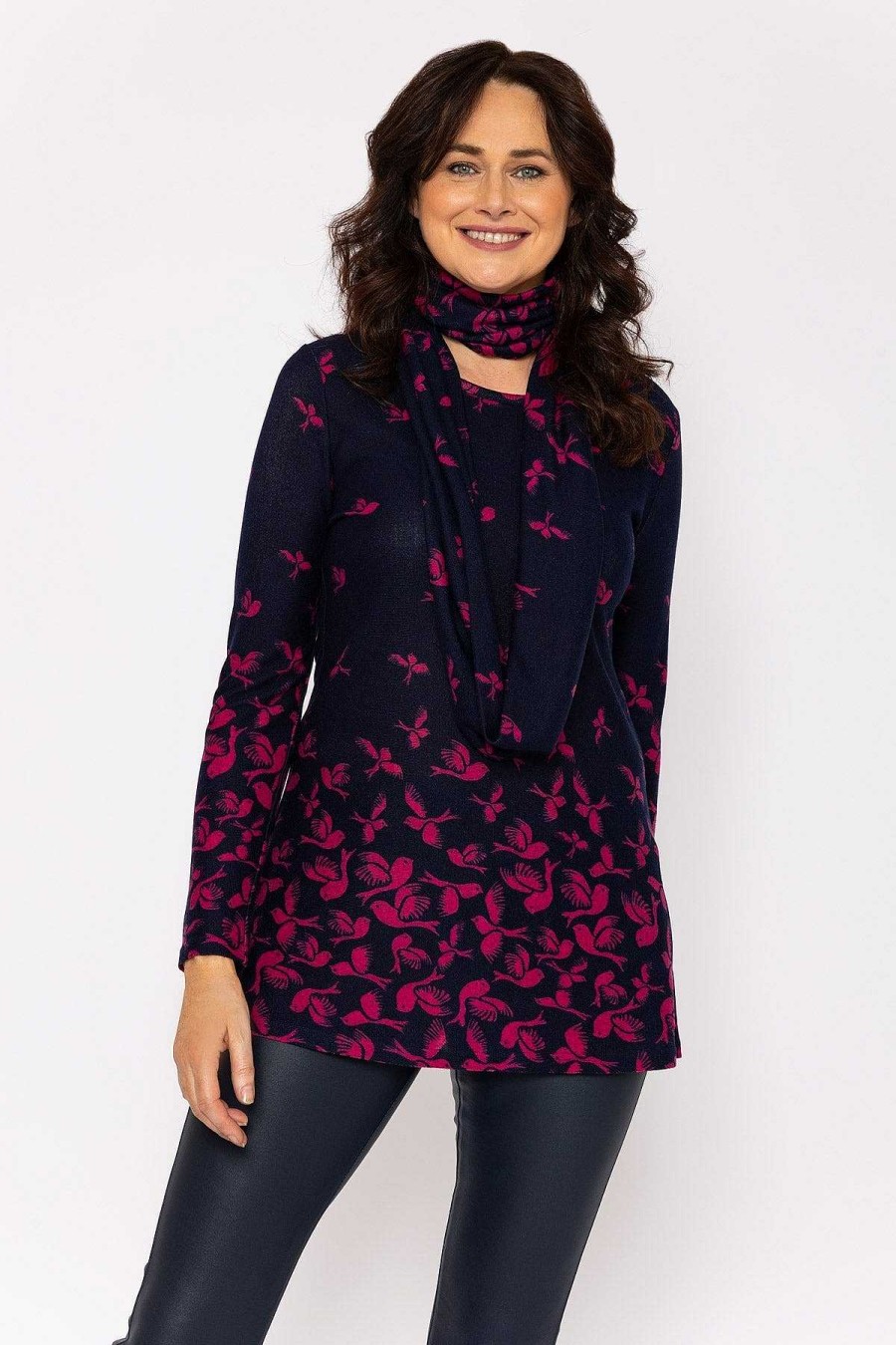 Jumpers & Cardigans | Voulez Vous Printed Knit Tunic With Snood In Navy