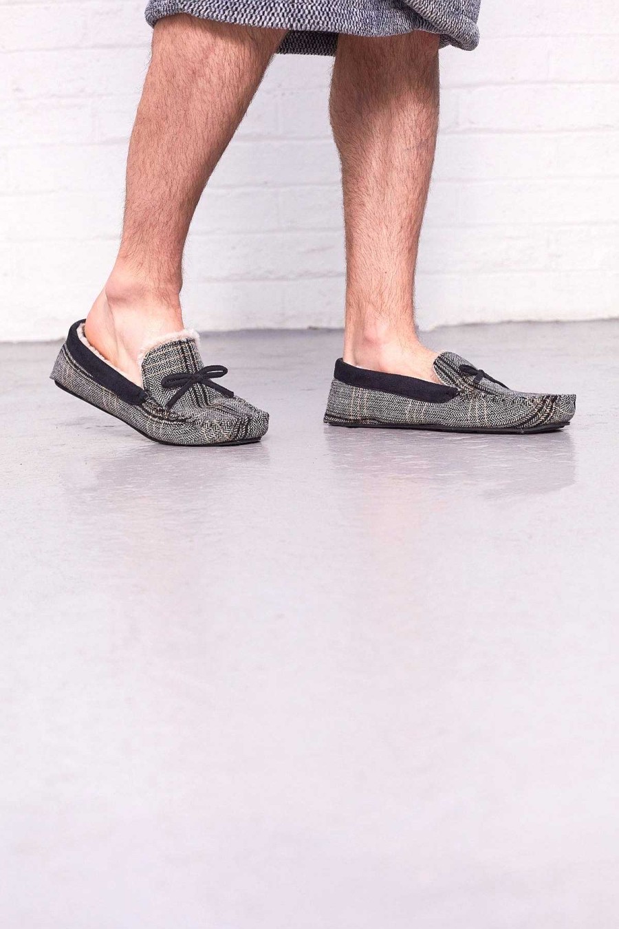 Nightwear | Portland Mens Luxury Moccasin Slippers In Tweed