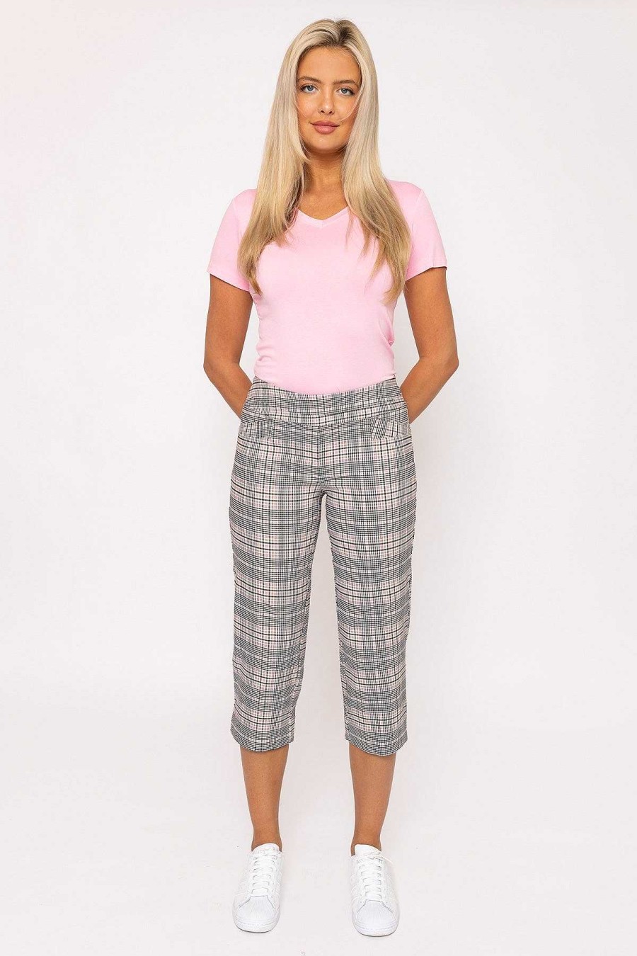 Jeans & Trousers | Kelly & Grace Weekend Bengaline Check Crop Pants In Pink Print