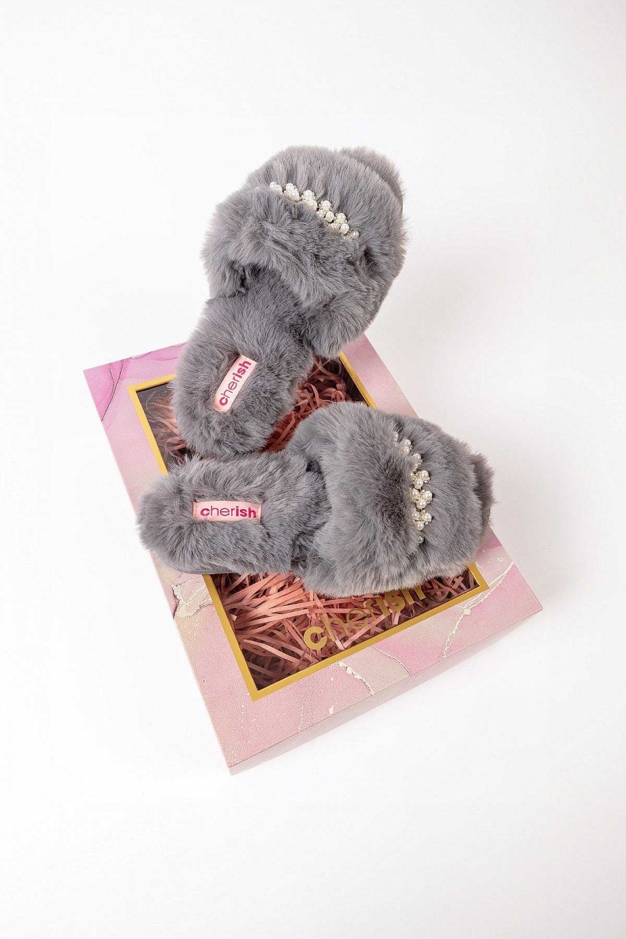 Nightwear | Cherish Accessories Boxed Embellished Slippers In Grey