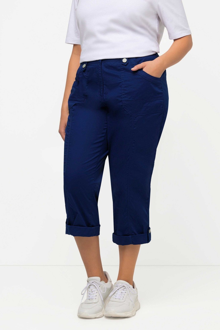 Jeans & Trousers | Ulla Popken Roll-Tab Hem Stretch Cargo Pants In Dark Blue