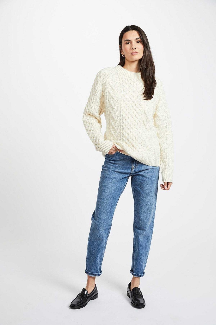 Jumpers & Cardigans | Aran Woollen Mills Uni Handknit Merino Wool Sweater In Cream