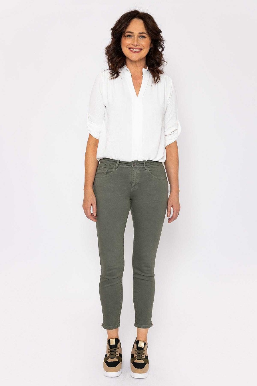 Jeans & Trousers | J'aime la Vie Short Zip Jeans In Khaki