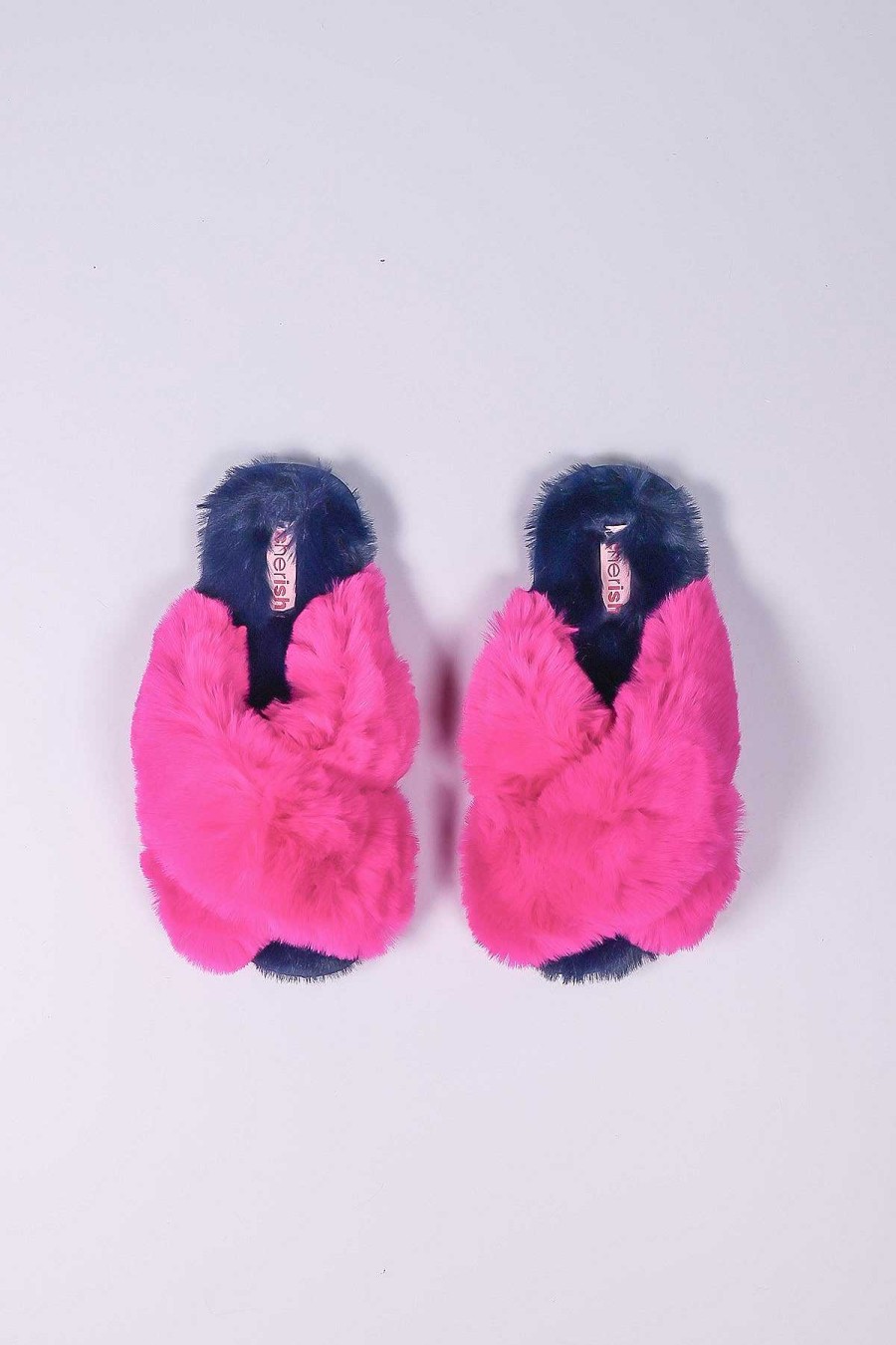 Nightwear | Cherish Accessories Fuschia Faux Fur Contrast Slippers