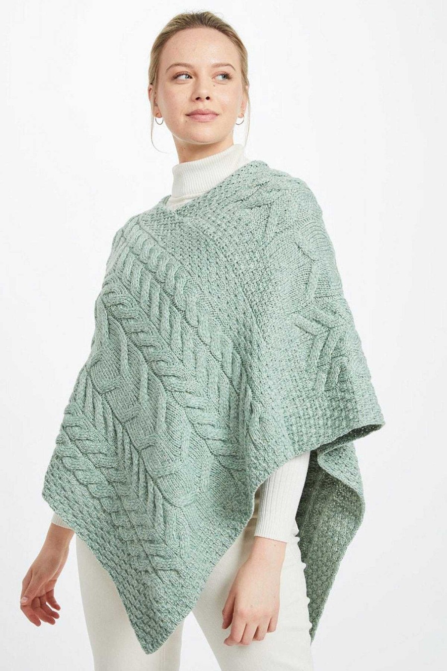 Coats & Jackets | Aran Woollen Mills Women'S Super Soft Merino Wool Poncho In Mint