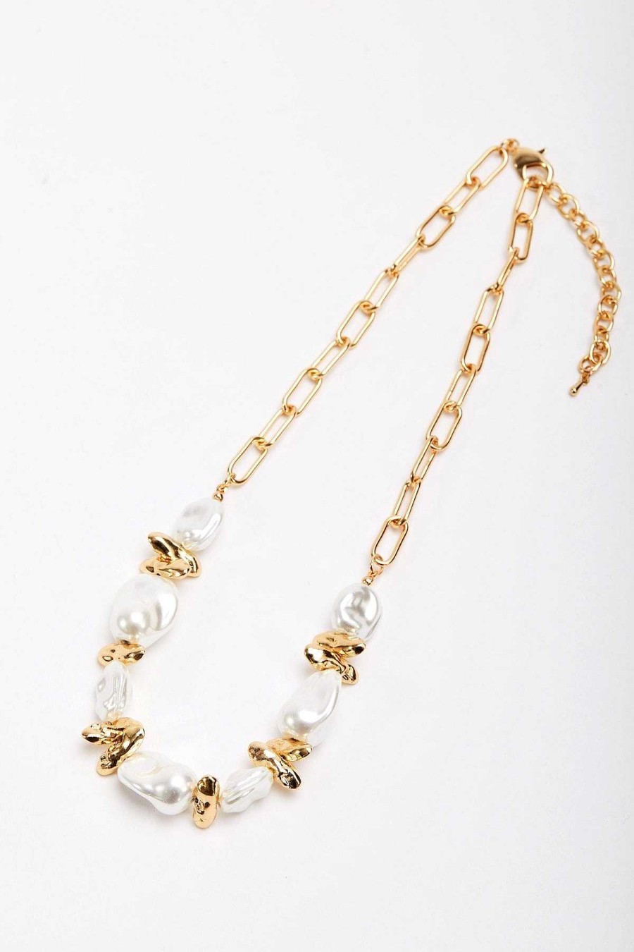 Classic Fashion | Joularie Pearl And Gold Beaded Necklace