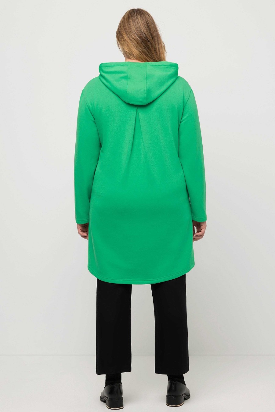 Hoodies & Sweatshirts | Ulla Popken Long Hooded Half Zipper Sweatshirt In Green