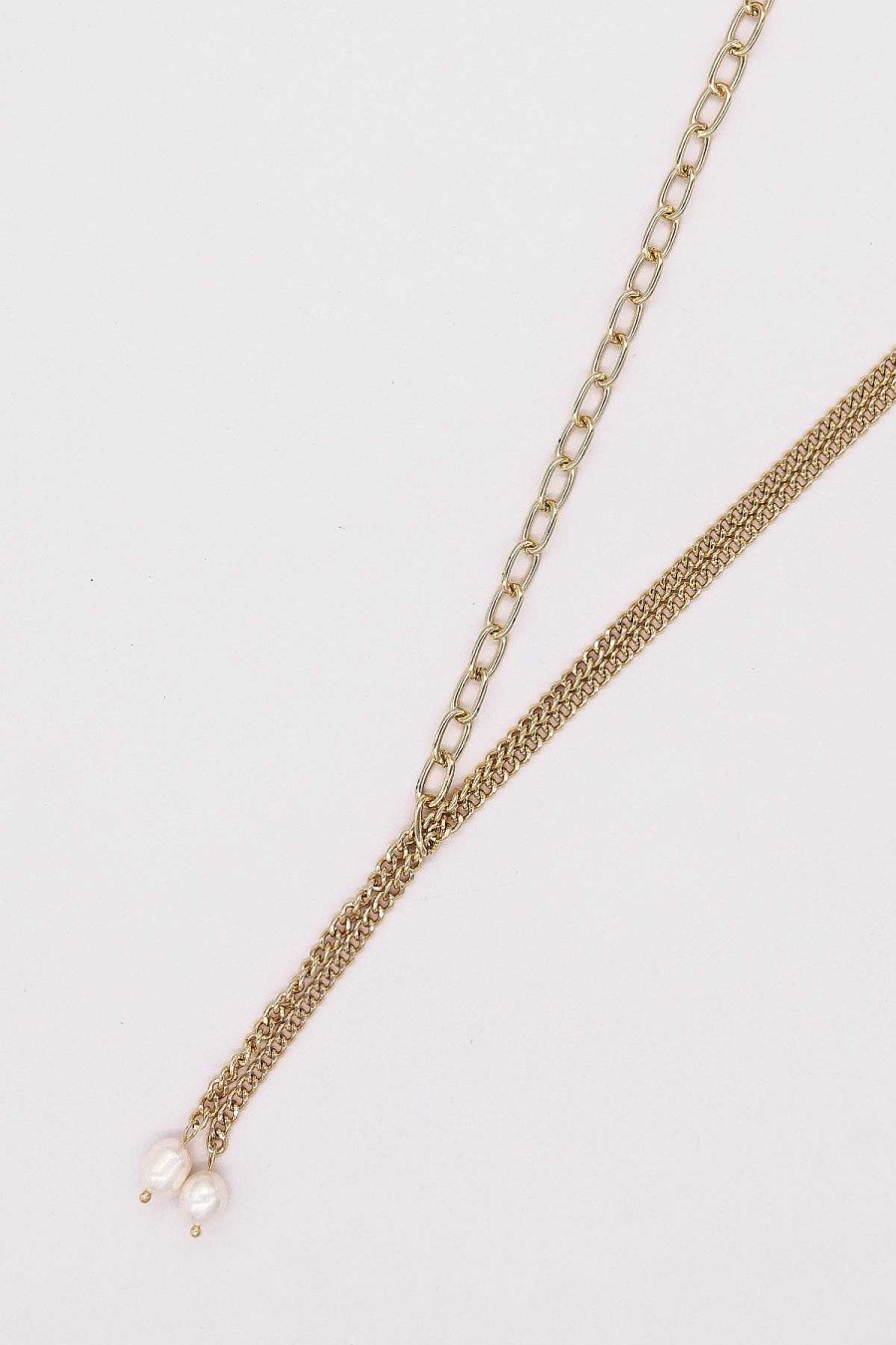 Necklaces | Joularie Double Strand Pearl Drop Chain