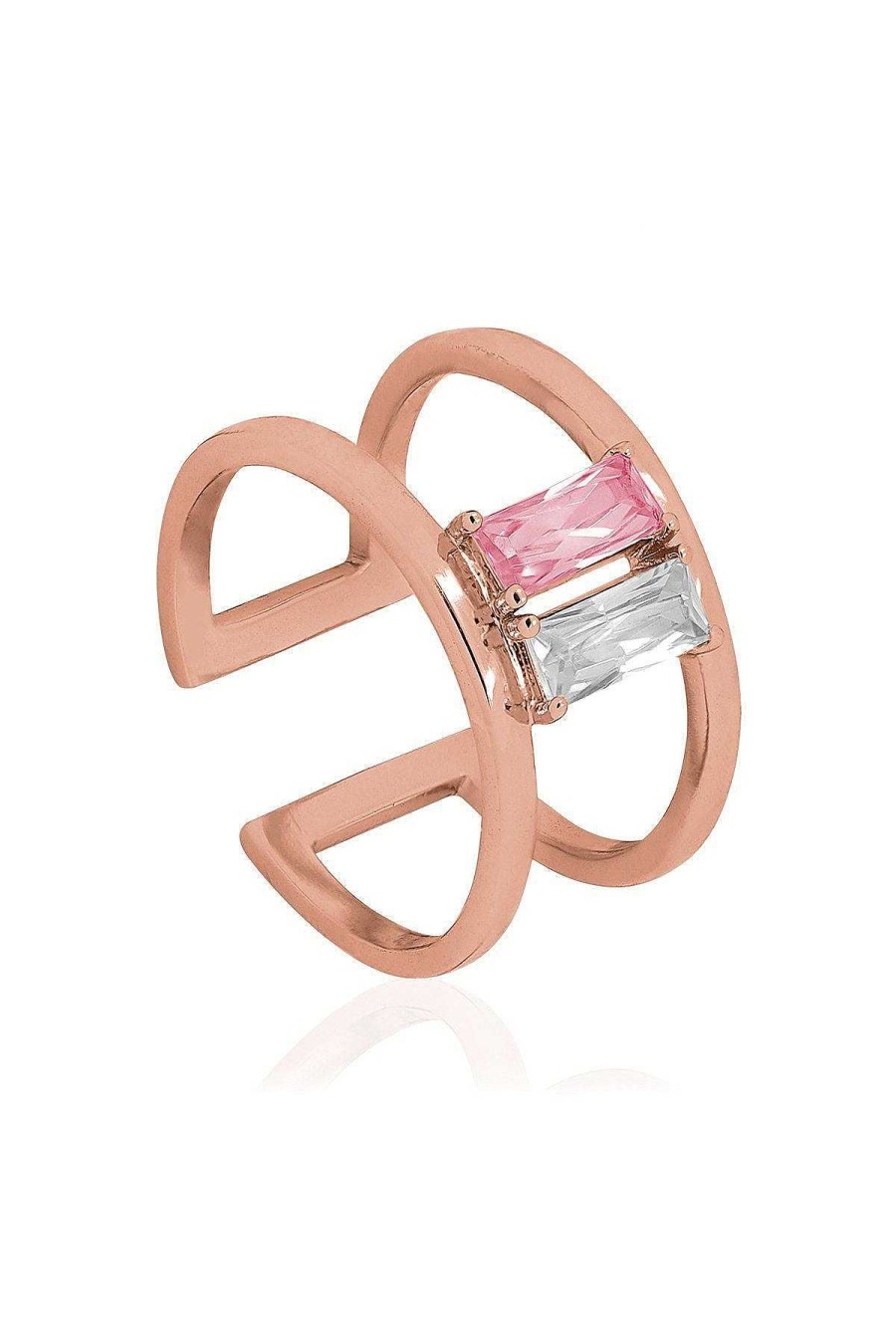 Boxed Gifts | Tipperary Crystal Jewellery Baguette Cz Cage Ring In Rose Gold - One Size