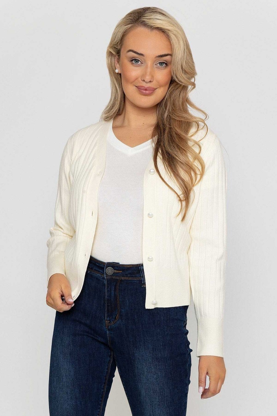 Jumpers & Cardigans | Kelly & Grace Weekend Rib Crop Cardigan In Ecru