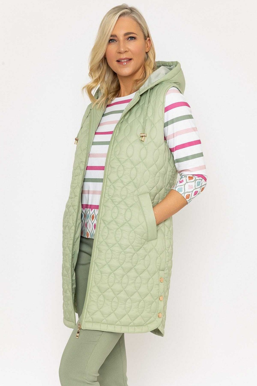 Classic Fashion | Voulez Vous Green Longline Gilet With Hood