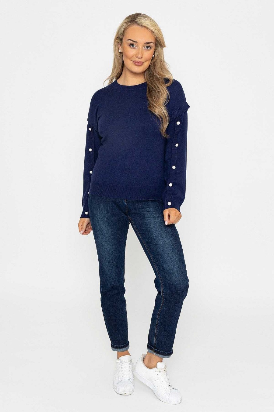 Jumpers & Cardigans | Kelly & Grace Weekend Button Sleeve Knit In Navy