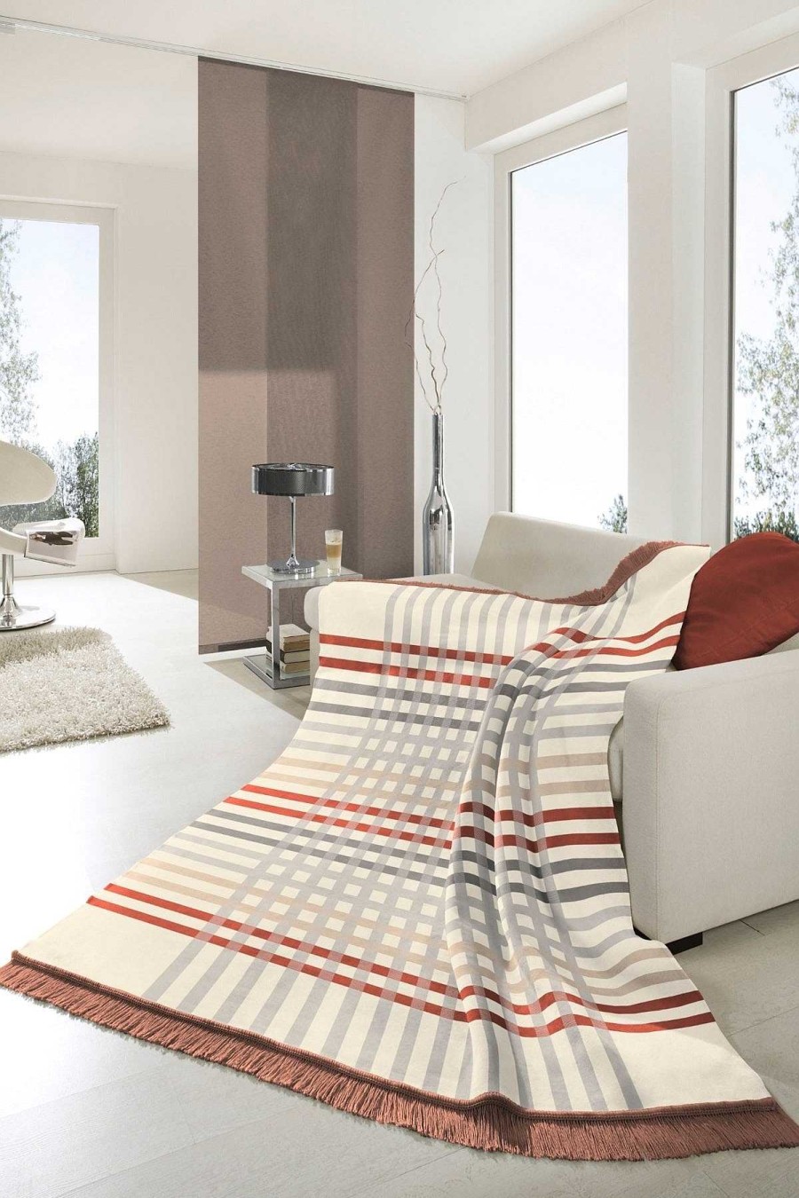 Homeware | Biederlack Border Check Rust Blanket