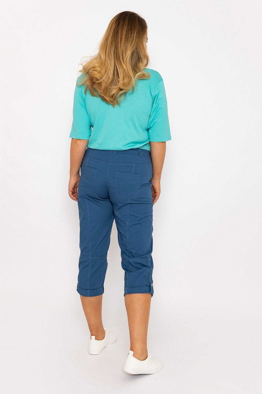 Jeans & Trousers | Ulla Popken Roll-Tab Hem Stretch Cargo Pants In Blue