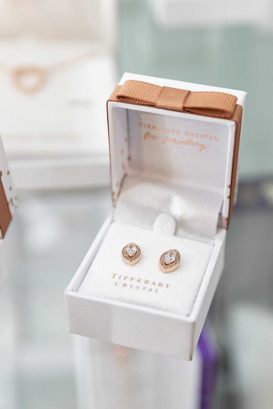 Boxed Gifts | Tipperary Crystal Jewellery Rose Gold Marquise Cut Earrings