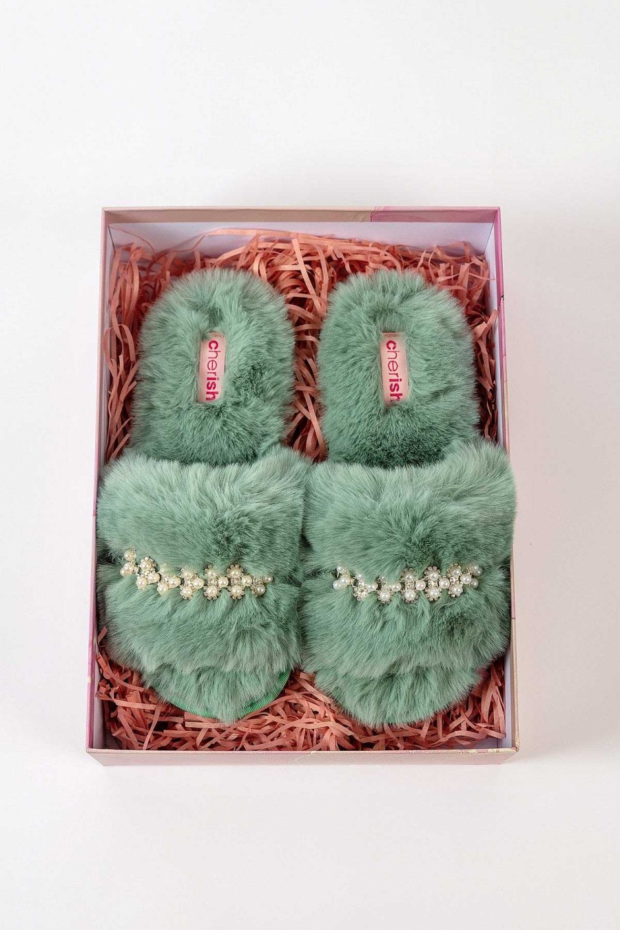 Nightwear | Cherish Accessories Boxed Embellished Slippers In Green