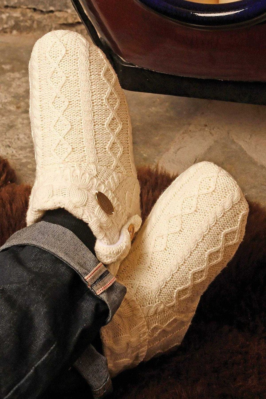 Nightwear | Aran Woollen Mills Cable Knit Boot Slippers