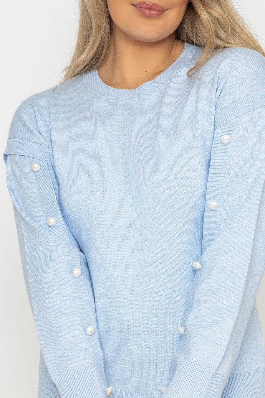 Jumpers & Cardigans | Kelly & Grace Weekend Button Sleeve Knit In Blue