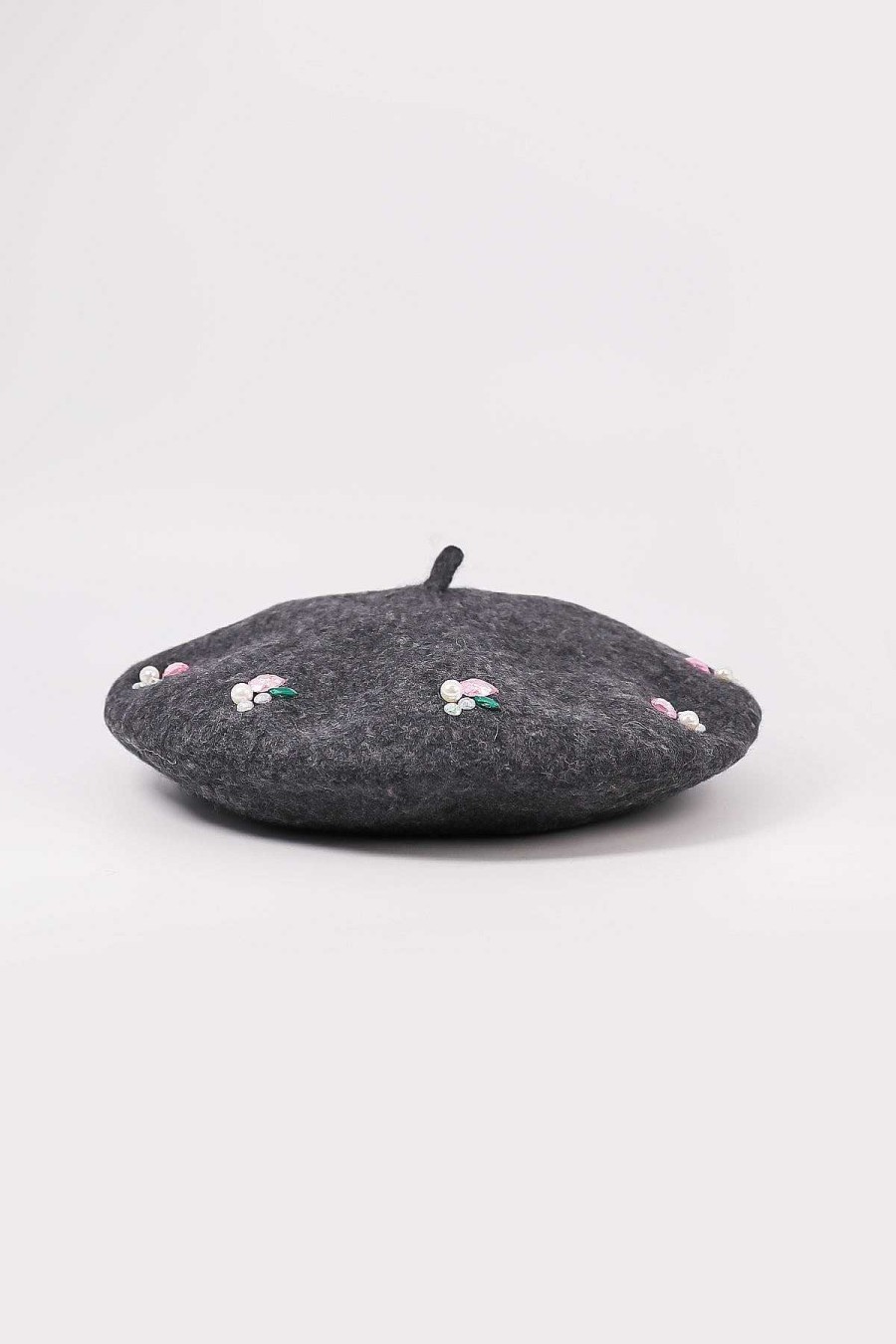 Hats | SOUL Accessories Embellished Wool Blend Beret In Grey