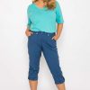 Jeans & Trousers | Ulla Popken Roll-Tab Hem Stretch Cargo Pants In Blue