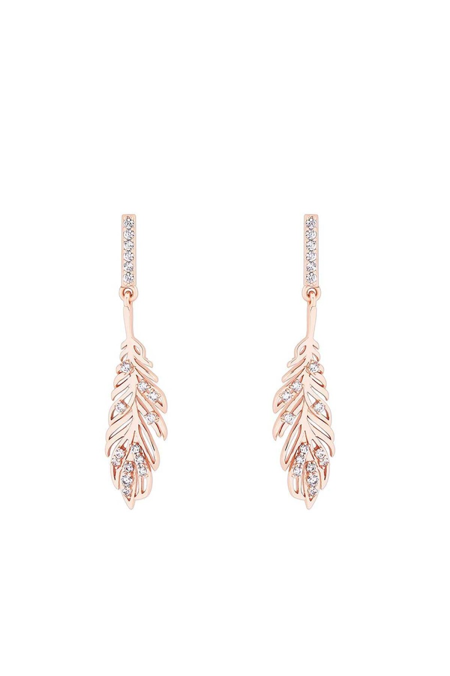 Earrings | Tipperary Crystal Jewellery Feather Drop Earrings In Rose Gold