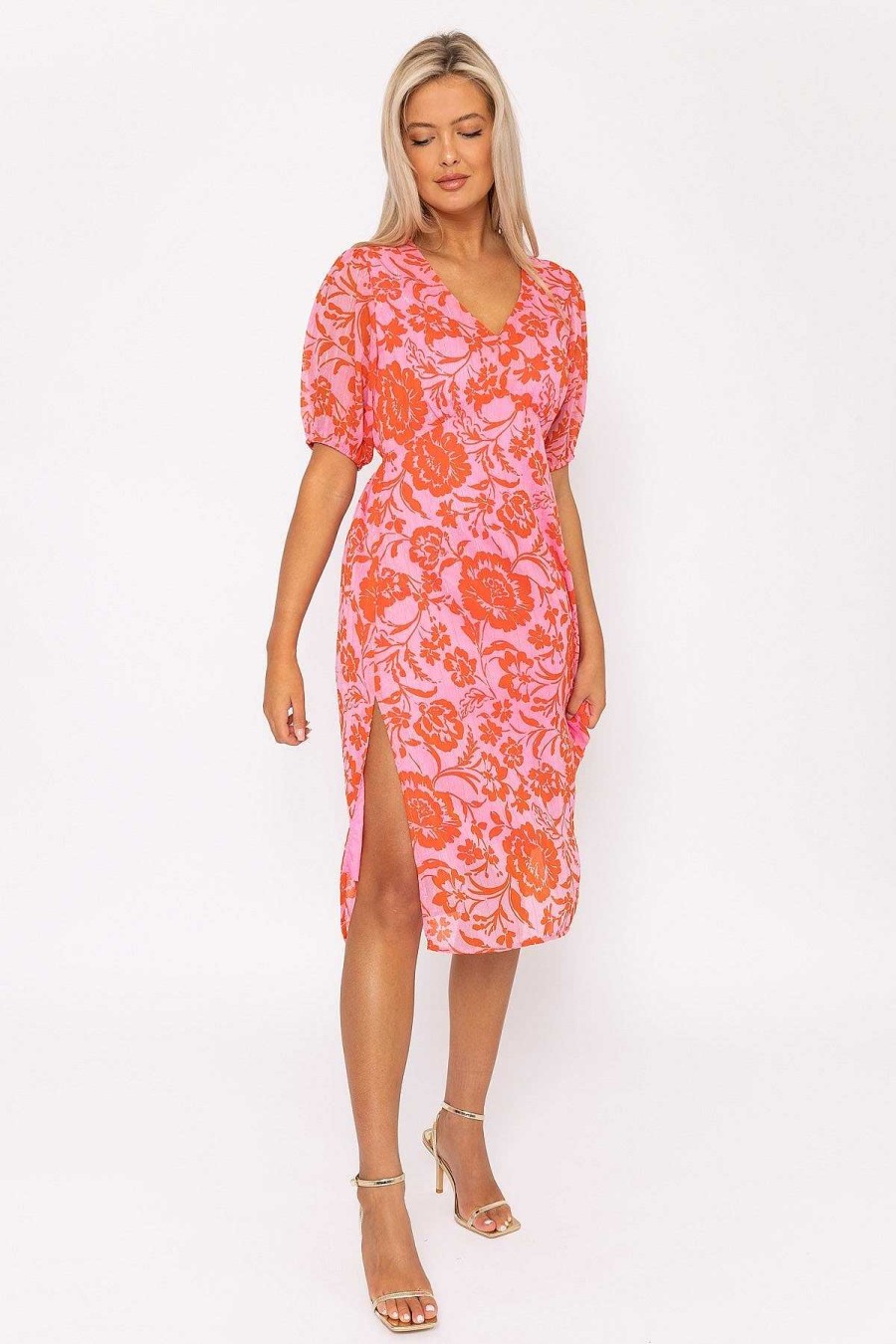 Sale Dresses | Rowen Avenue Luna Pink Print Midi Dress