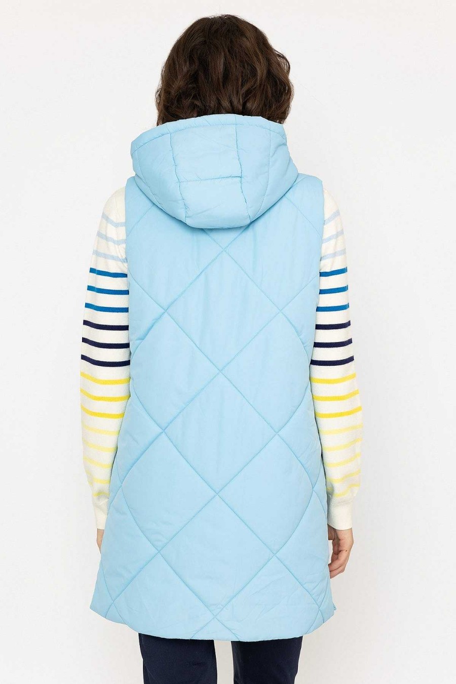 Coats & Jackets | Kelly & Grace Weekend Long Hooded Gilet In Blue