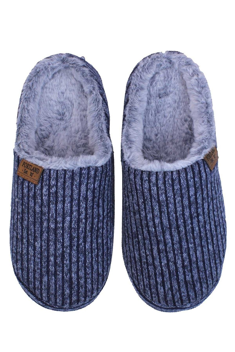 Nightwear | Portland Mens Chunky Knit Mule Slippers In Blue