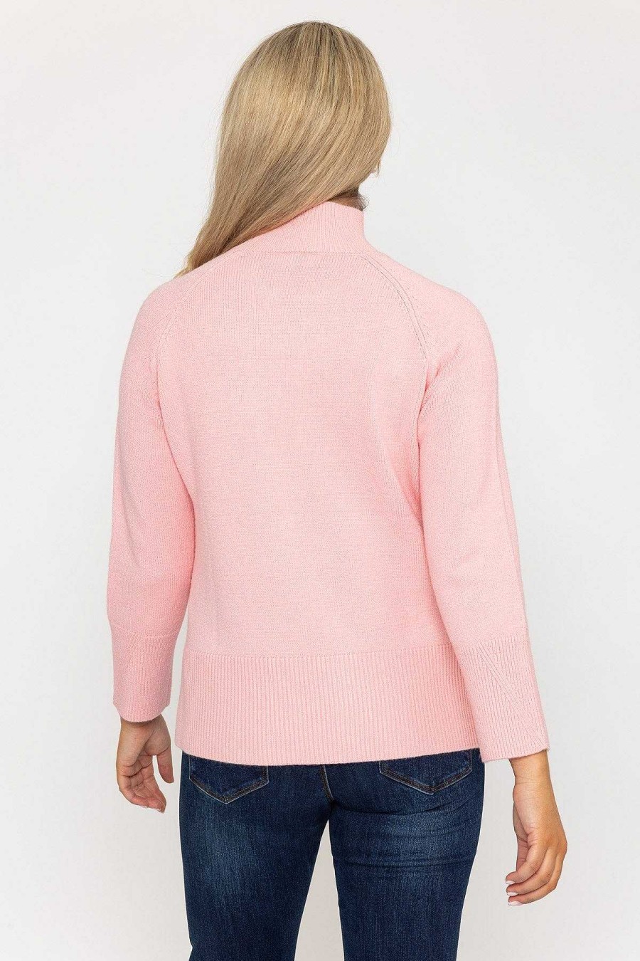 Jumpers & Cardigans | Kelly & Grace Weekend High Neck Split Hem Knit In Pink