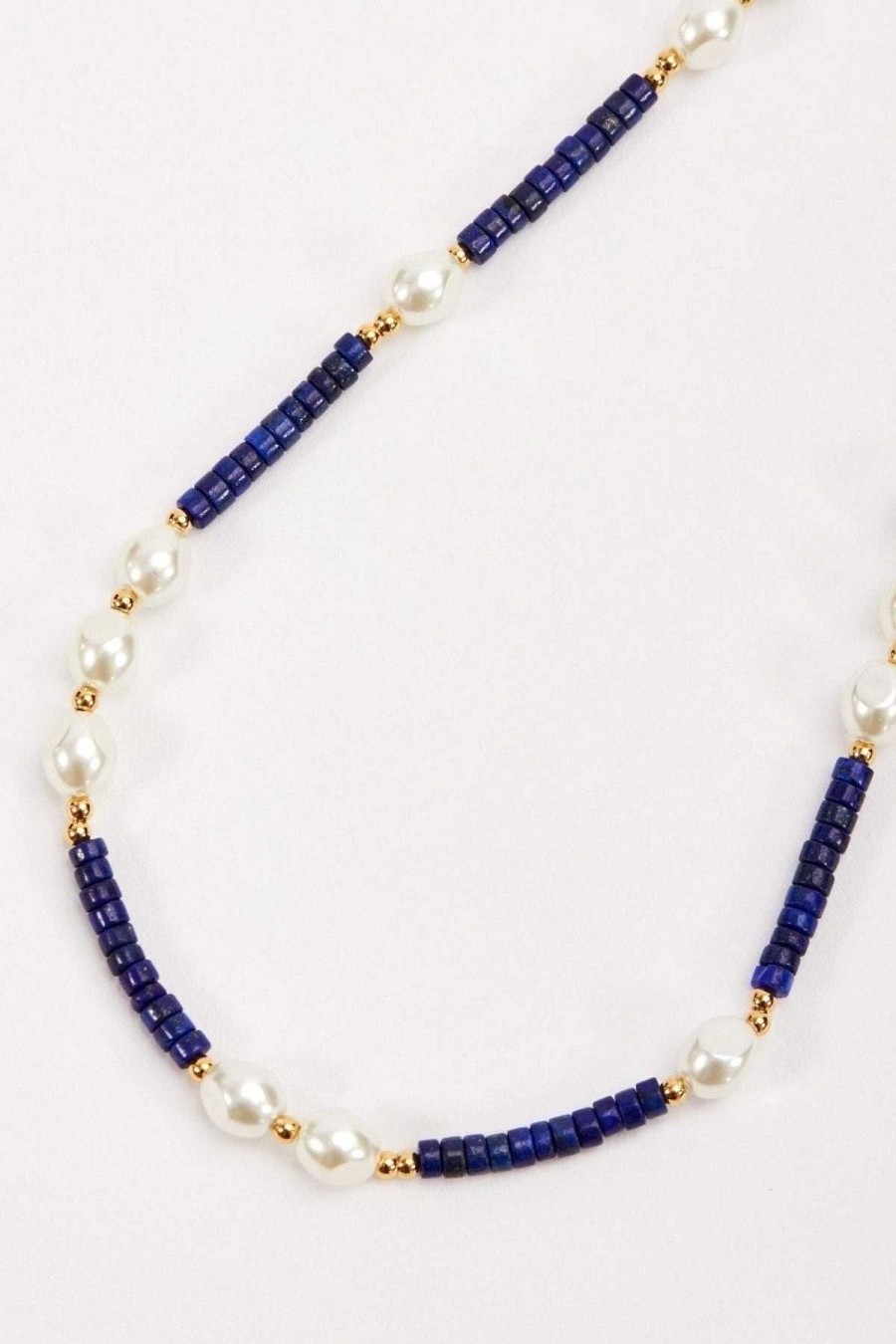 Boxed Gifts | Joularie Lapis And Pearl Beaded Necklace