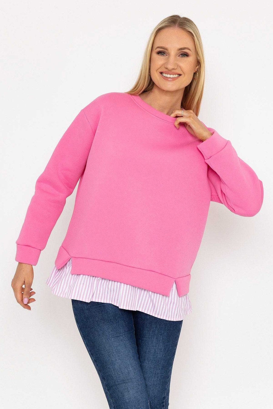 Hoodies & Sweatshirts | Pala D'oro Pink Sweatshirt With Stripe Shirt Insert