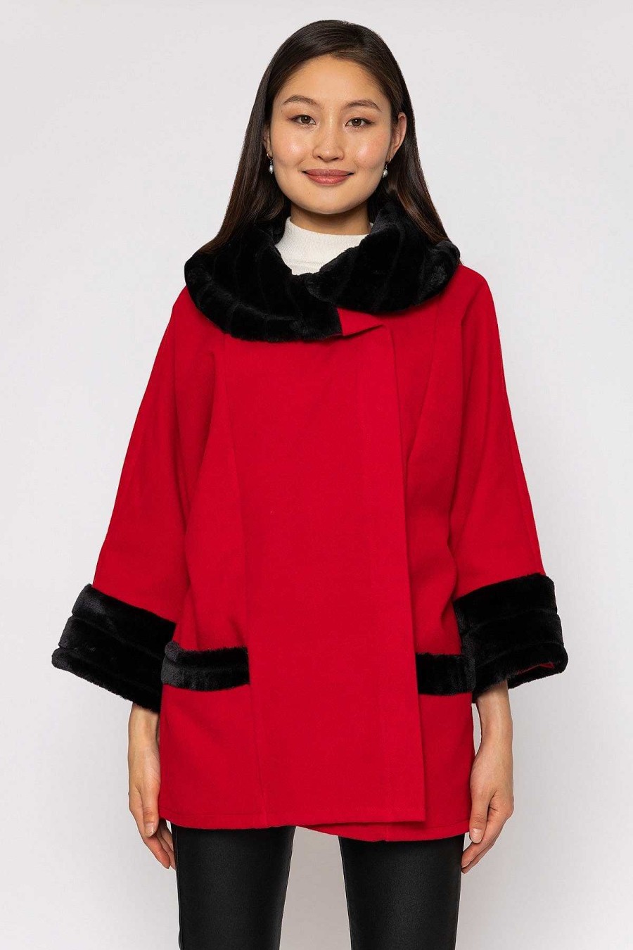 Coats & Jackets | Pala D'oro Faux Fur Trim Jacket In Red