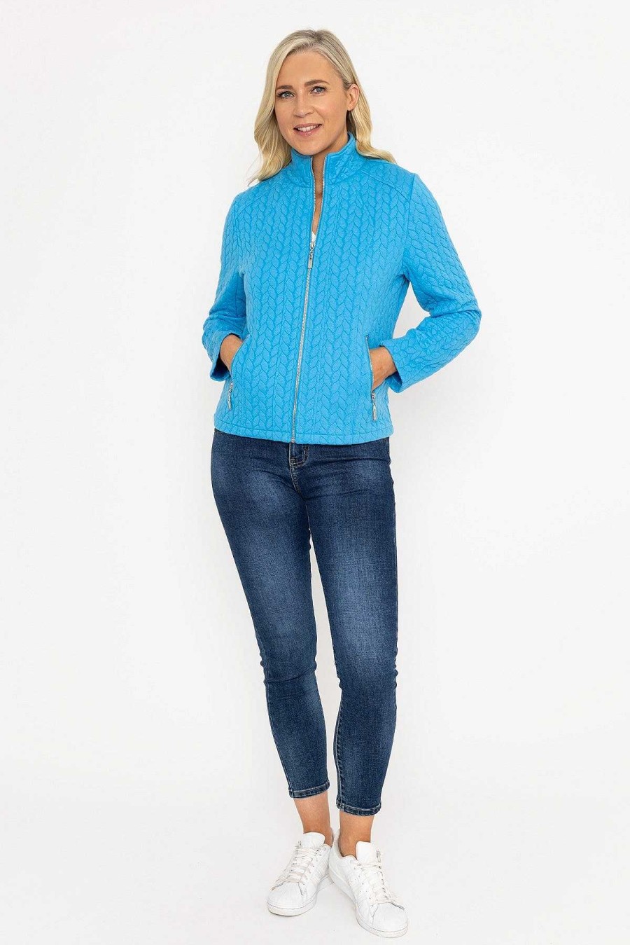 Coats & Jackets | Voulez Vous Textured Jersey Zip Jacket In Blue