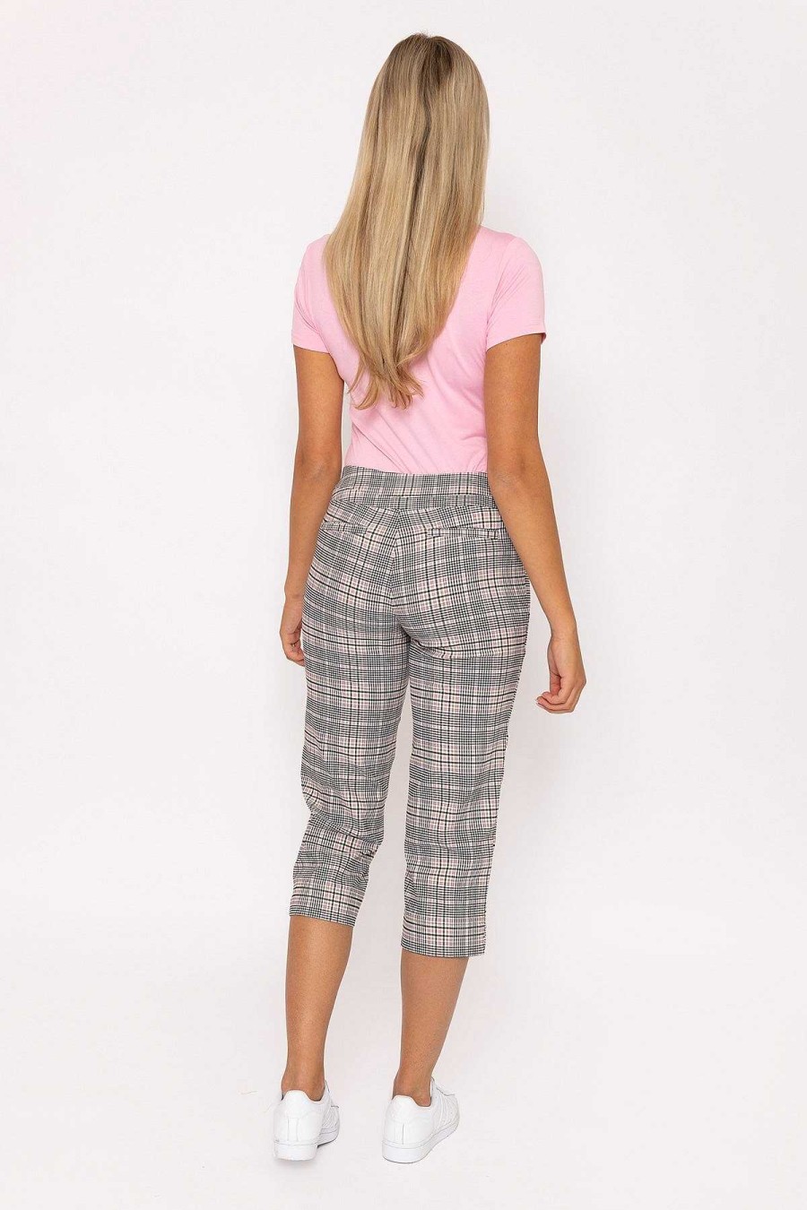 Jeans & Trousers | Kelly & Grace Weekend Bengaline Check Crop Pants In Pink Print