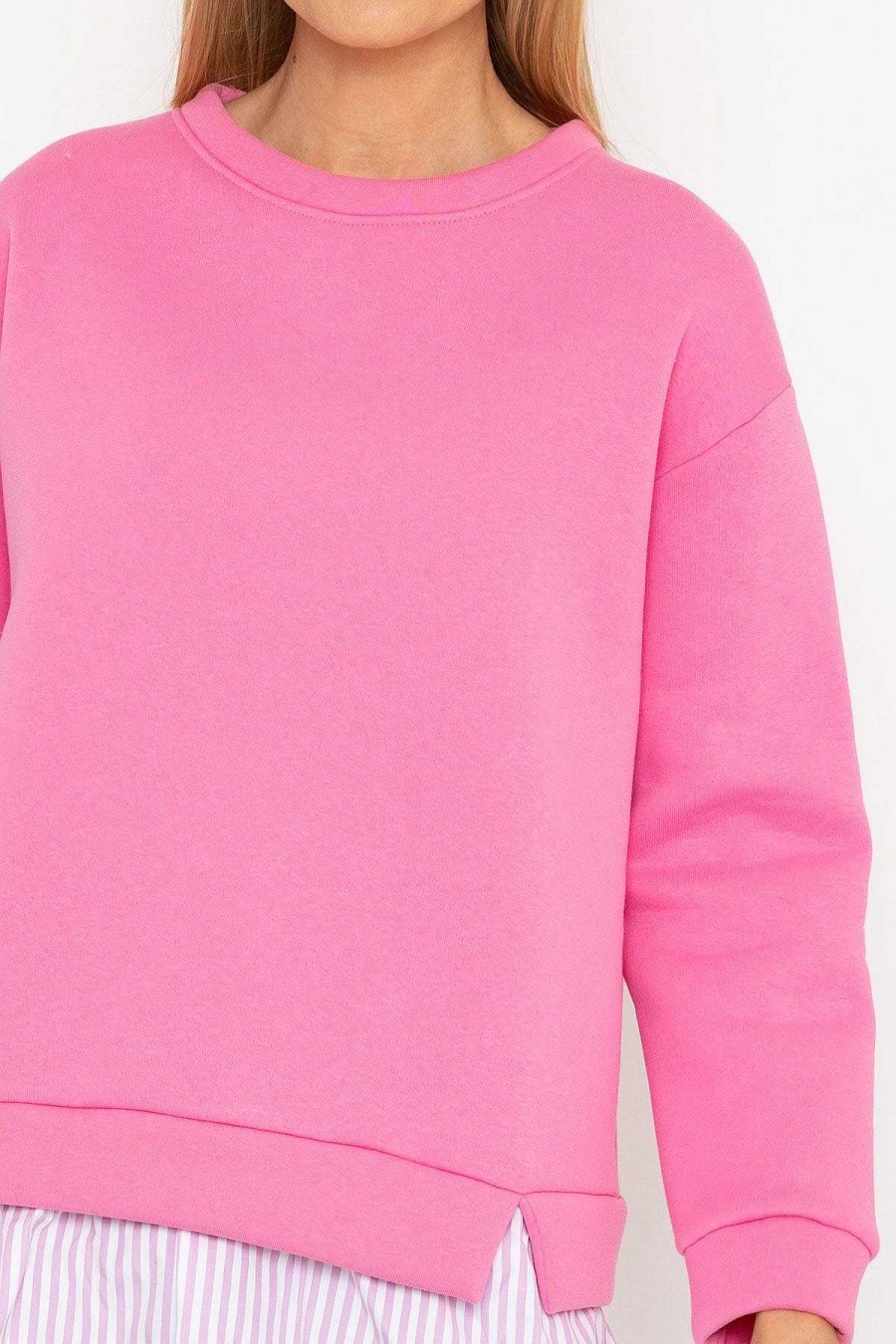 Hoodies & Sweatshirts | Pala D'oro Pink Sweatshirt With Stripe Shirt Insert