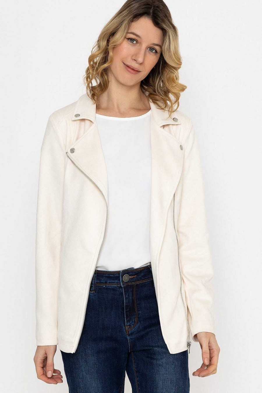 Coats & Jackets | Rowen Avenue Longline Suede Biker In Ecru