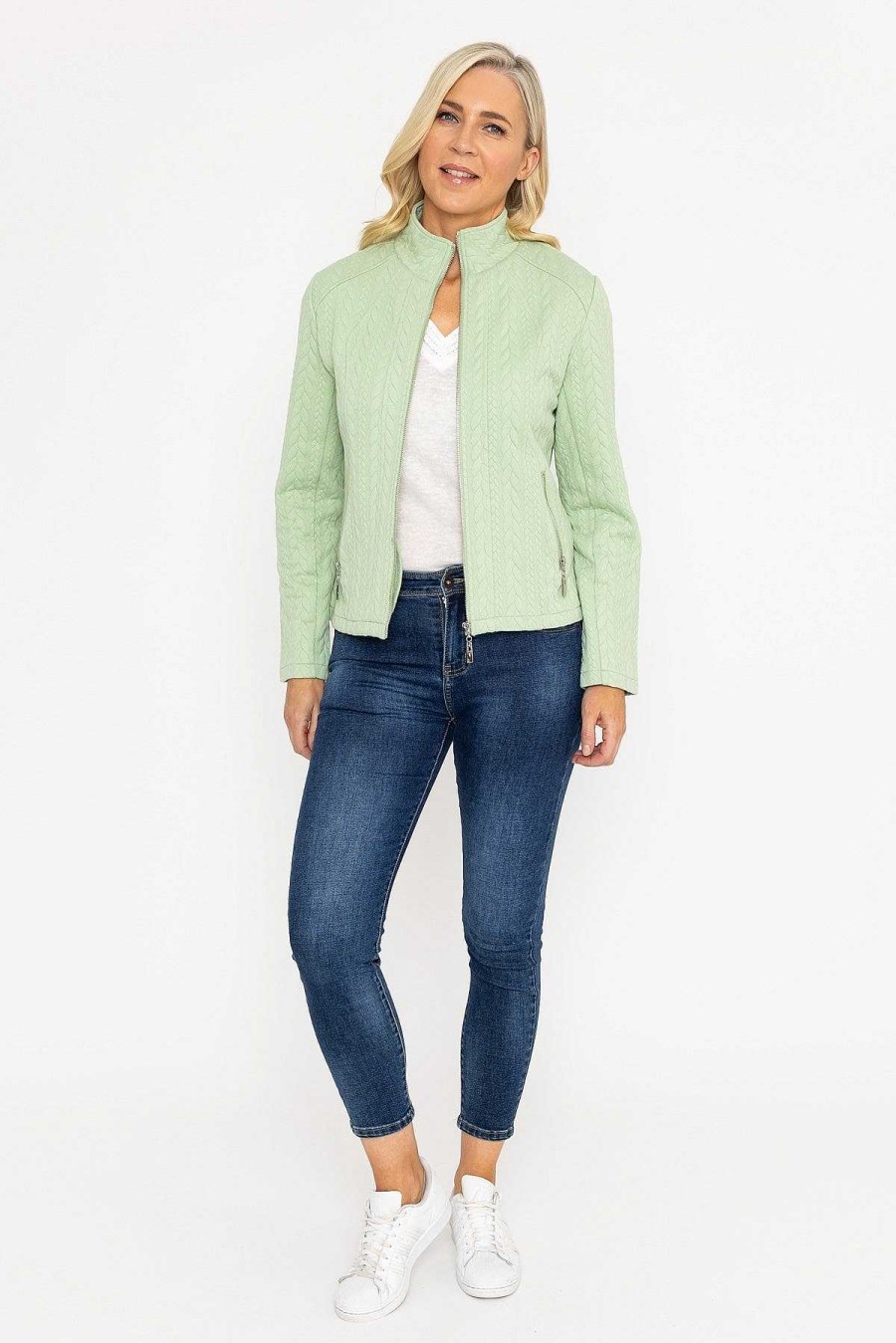 Coats & Jackets | Voulez Vous Textured Jersey Zip Jacket In Green