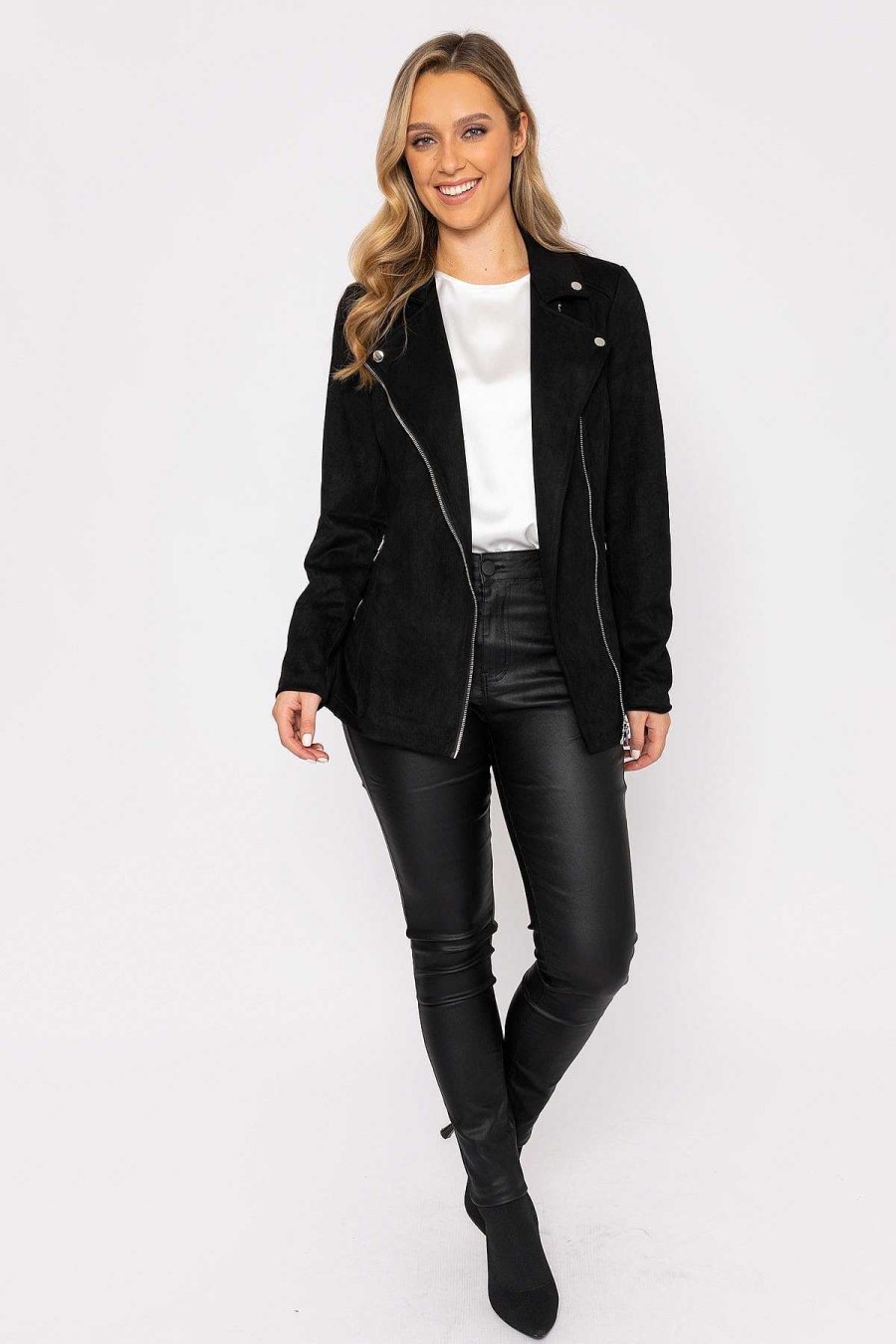 Coats & Jackets | Rowen Avenue Long Line Suede Biker In Black