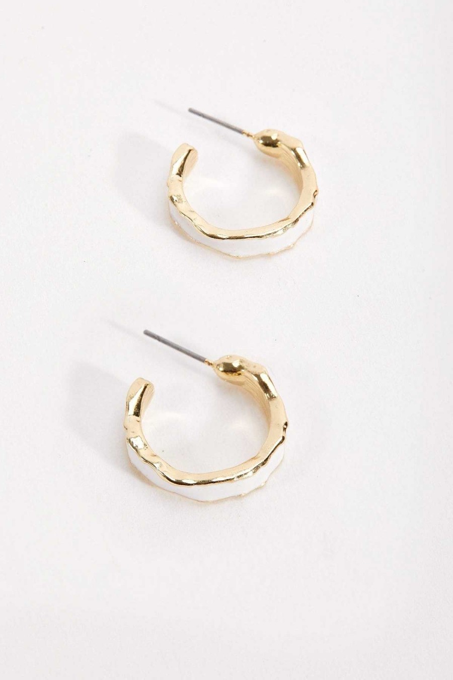 Earrings | Soul Jewellery White And Gold Hoop Earrings